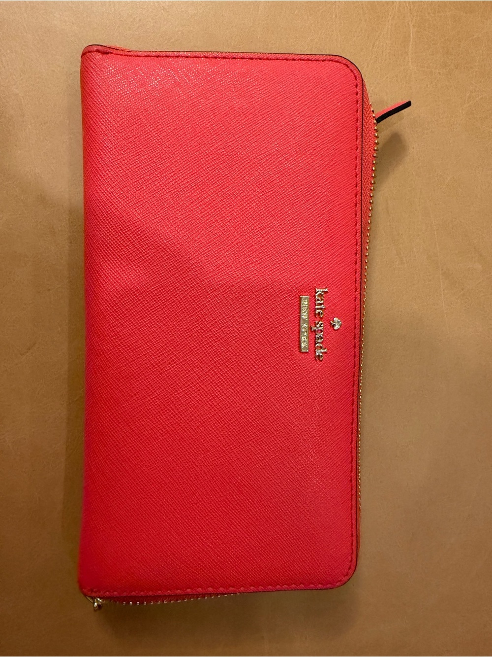 kate spade Red Zip Around Leather Wallet with Gold Logo